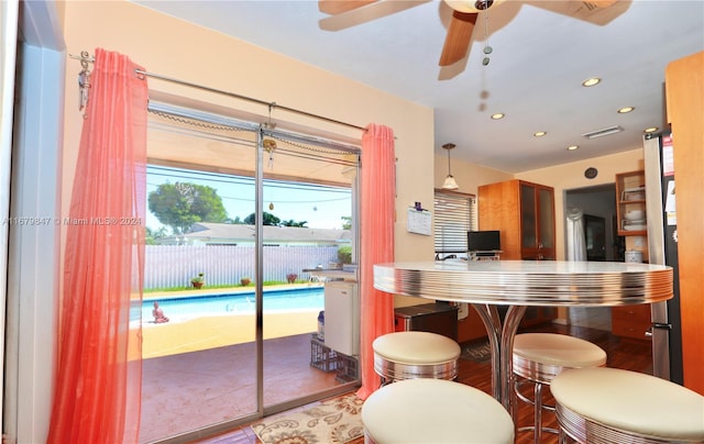 kitchen featuring ceiling fan