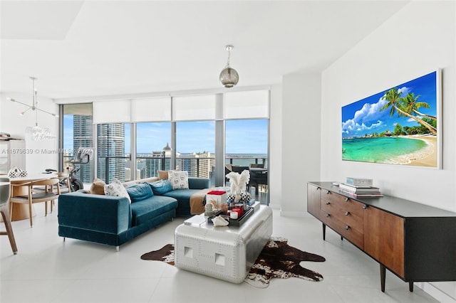 living room featuring expansive windows