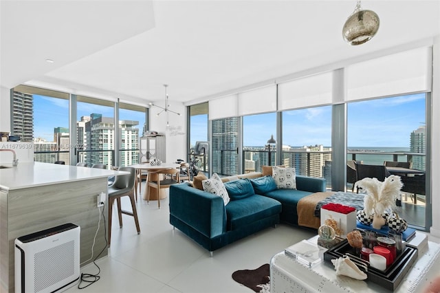 living room with expansive windows