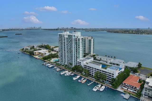 aerial view with a water view