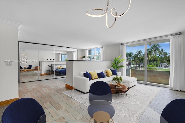 living room with light wood-type flooring