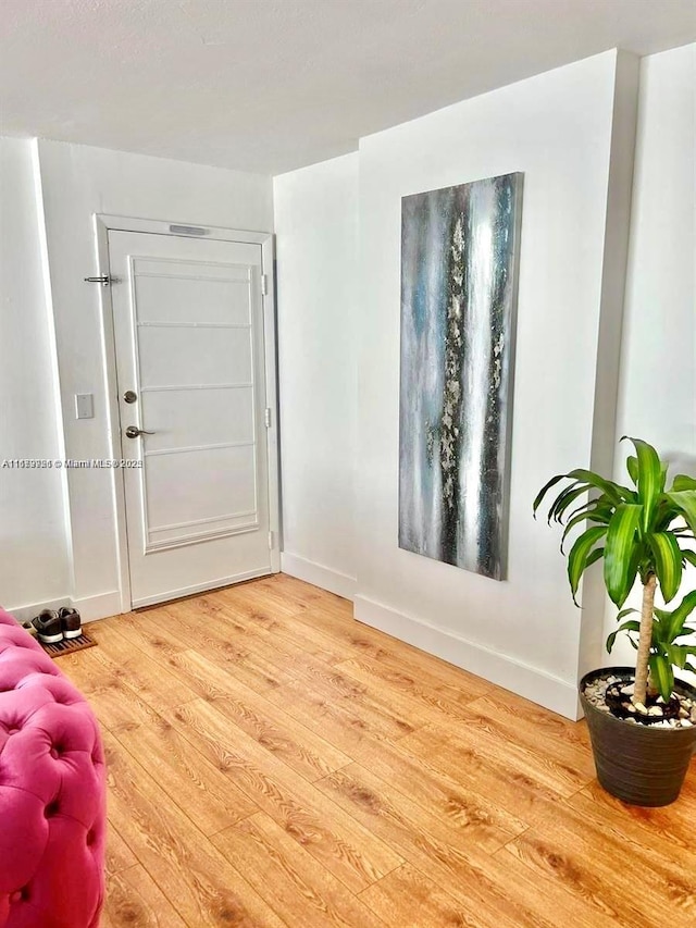 entrance foyer featuring light wood finished floors and baseboards