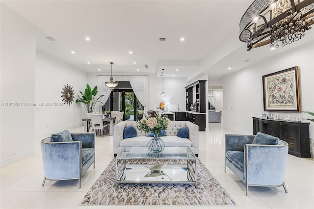 view of tiled living room