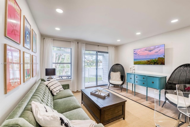 living room with light wood-type flooring