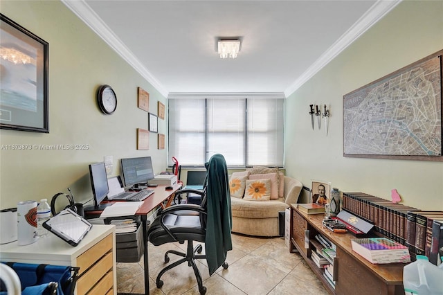 tiled office space with crown molding