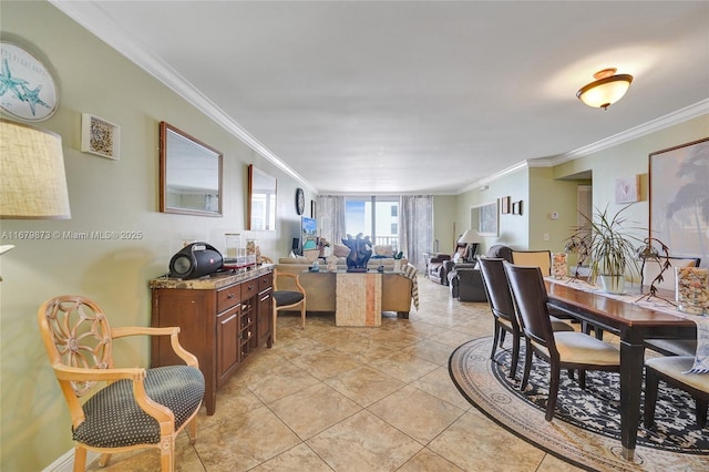 dining room featuring ornamental molding and light tile patterned floors