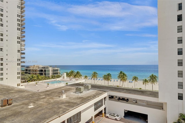 view of water feature featuring a beach view