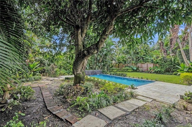 view of swimming pool with a lawn