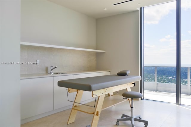 office with sink and expansive windows