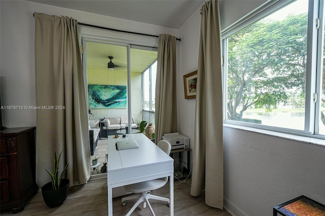 office area with hardwood / wood-style flooring and a wealth of natural light