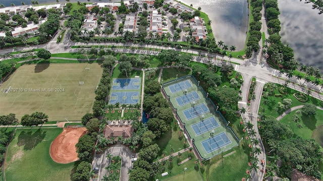 bird's eye view featuring a water view