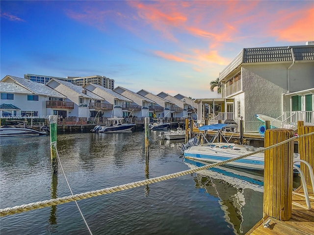 view of dock with a water view