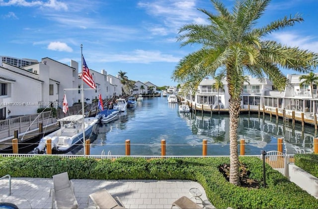 dock area with a water view