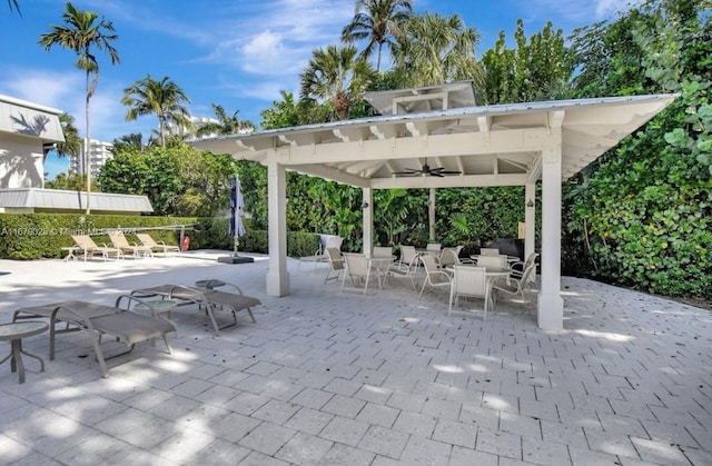 view of patio / terrace with a gazebo and ceiling fan