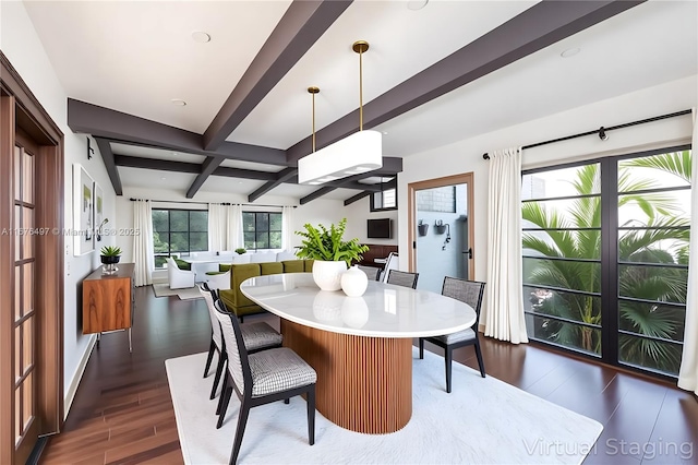 2616 Acacia Ct, Fort Lauderdale, FL 33301 - dining area with beamed ceiling, dark wood-type flooring, and coffered ceiling