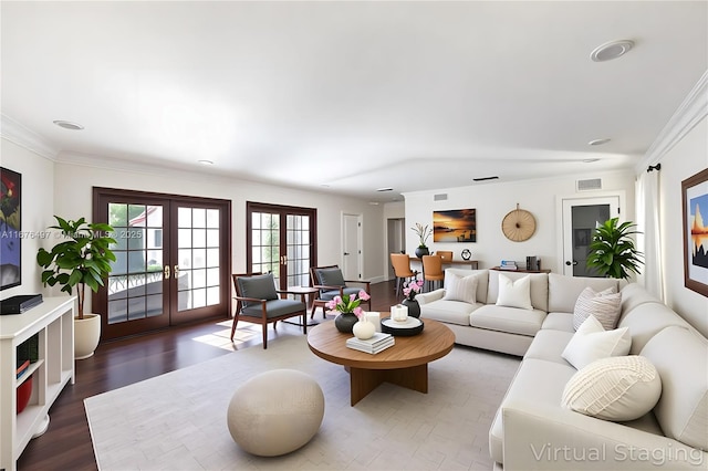 2616 Acacia Ct, Fort Lauderdale, FL 33301 - living area with french doors, crown molding, wood finished floors, and recessed lighting