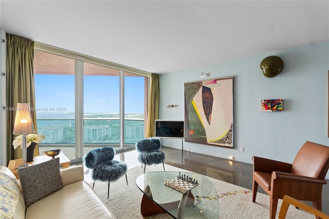 living room featuring floor to ceiling windows