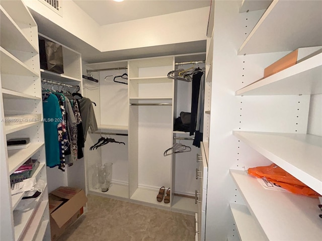 spacious closet with light colored carpet