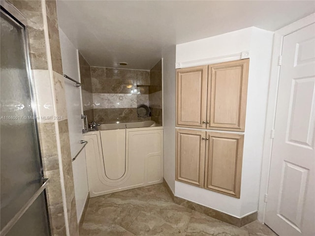 bathroom featuring plus walk in shower