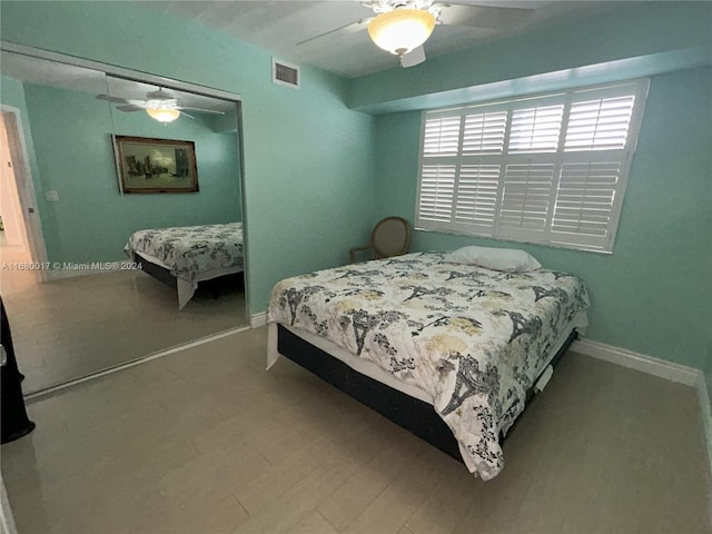 bedroom with a closet and ceiling fan