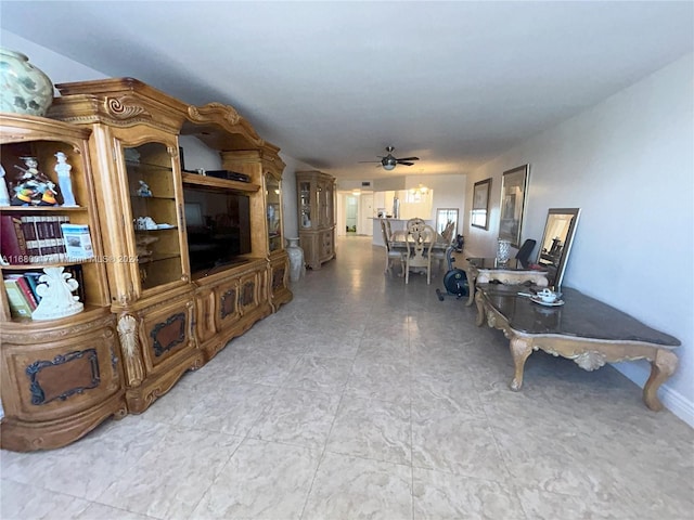 living room featuring ceiling fan