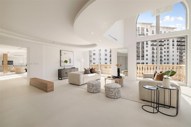 55 Merrick Way Unit 808, Coral Gables, FL 33134 - living area featuring a towering ceiling