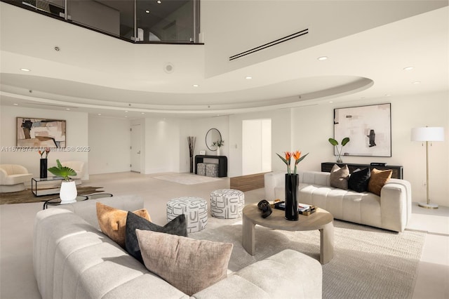 55 Merrick Way Unit 808, Coral Gables, FL 33134 - living room featuring recessed lighting and a tray ceiling