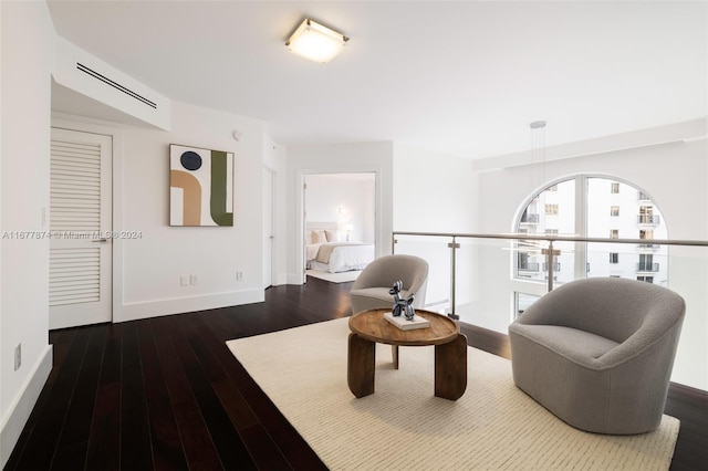 living area featuring dark wood-type flooring