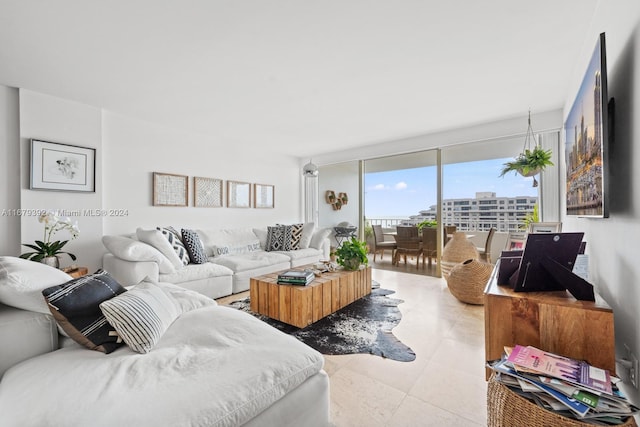 living room with light tile patterned floors