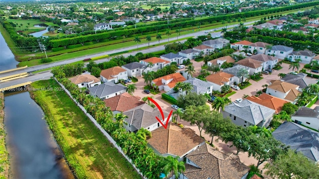 aerial view with a water view