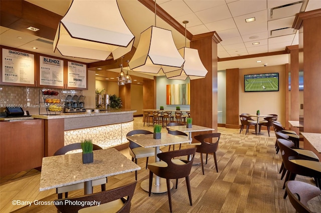 dining space featuring a chandelier