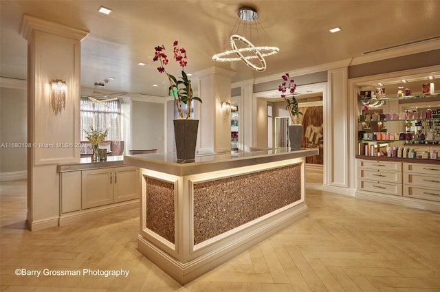 reception area with an inviting chandelier