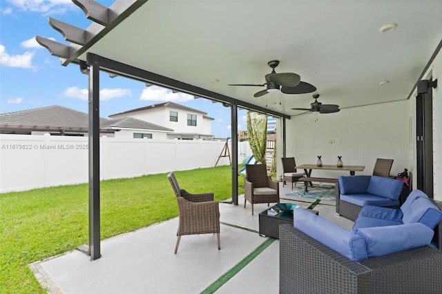 view of patio / terrace featuring outdoor lounge area and ceiling fan