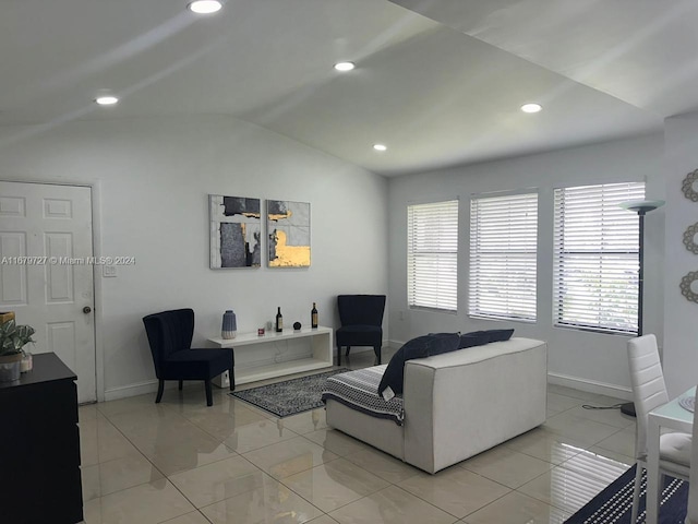 living room with vaulted ceiling