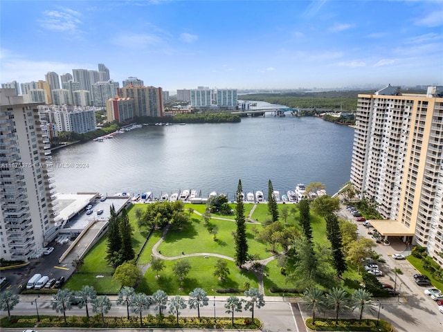 bird's eye view featuring a water view