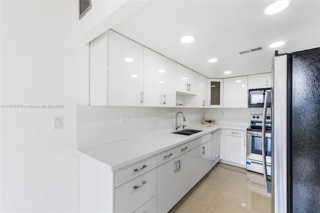 kitchen with white cabinetry, appliances with stainless steel finishes, and sink