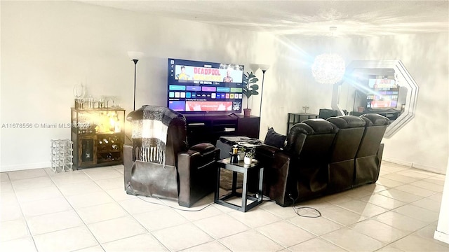 living room with light tile patterned floors