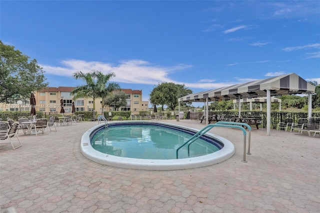 view of swimming pool with a patio