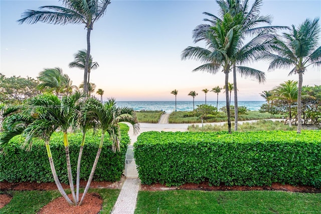 yard at dusk with a water view