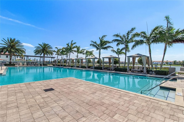 view of pool with a gazebo and a patio area