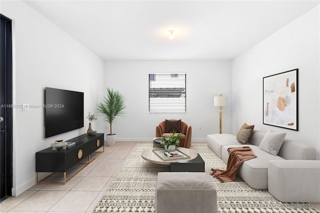 living room featuring light tile patterned floors