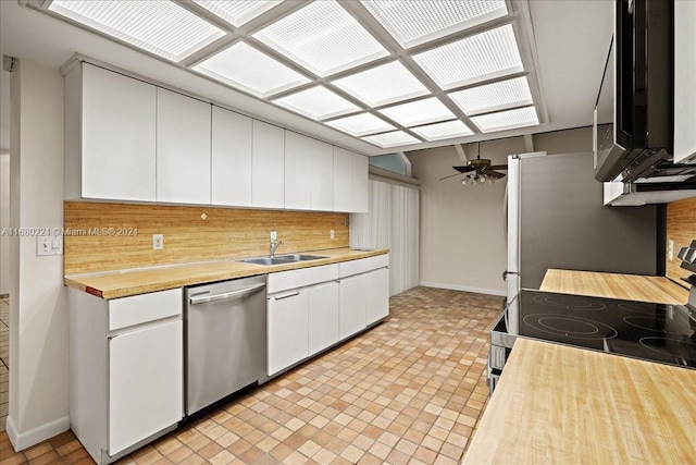 kitchen featuring white cabinetry, decorative backsplash, sink, and appliances with stainless steel finishes