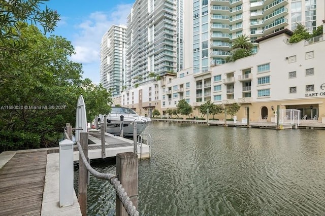 view of dock featuring a water view