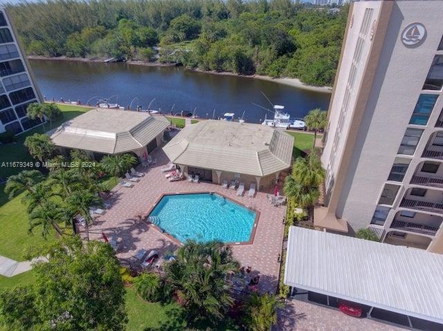 bird's eye view featuring a water view