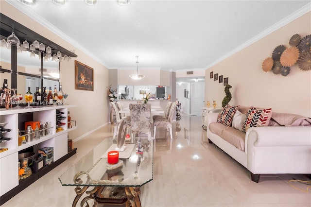 living room featuring ornamental molding