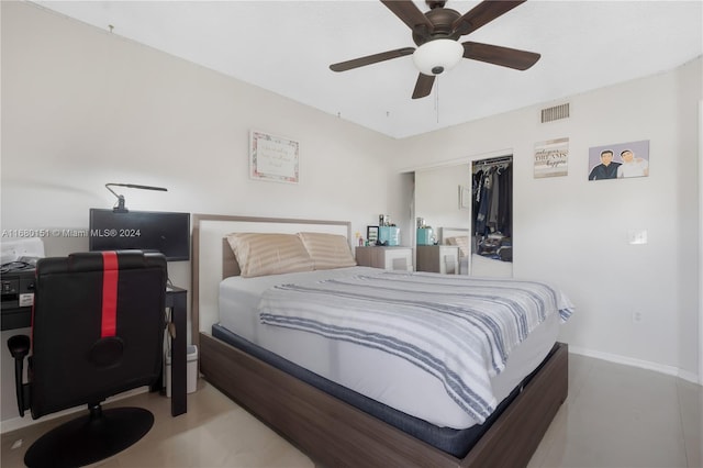 bedroom featuring a closet and ceiling fan