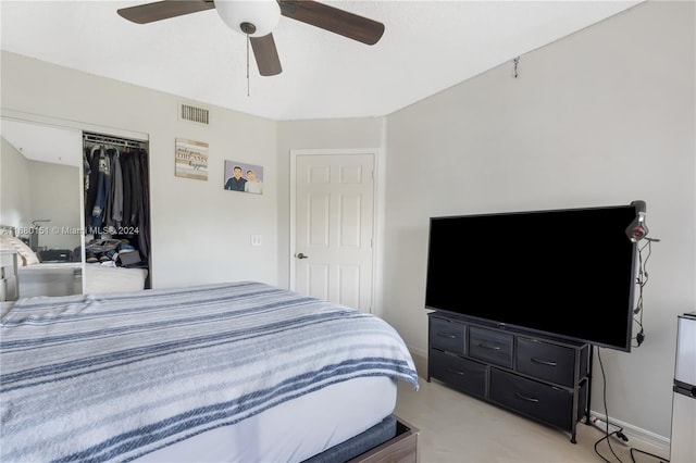 bedroom with a closet and ceiling fan