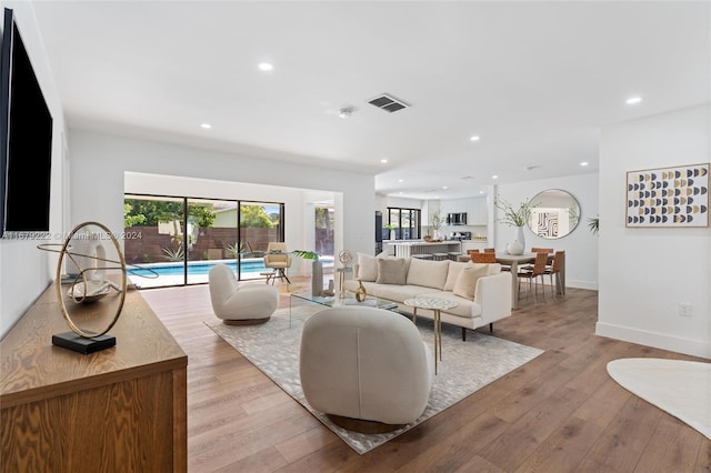 living room featuring light hardwood / wood-style flooring