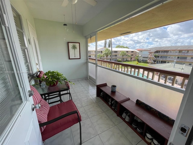 balcony with ceiling fan