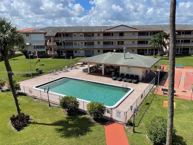 view of pool featuring a gazebo, a patio area, and a yard